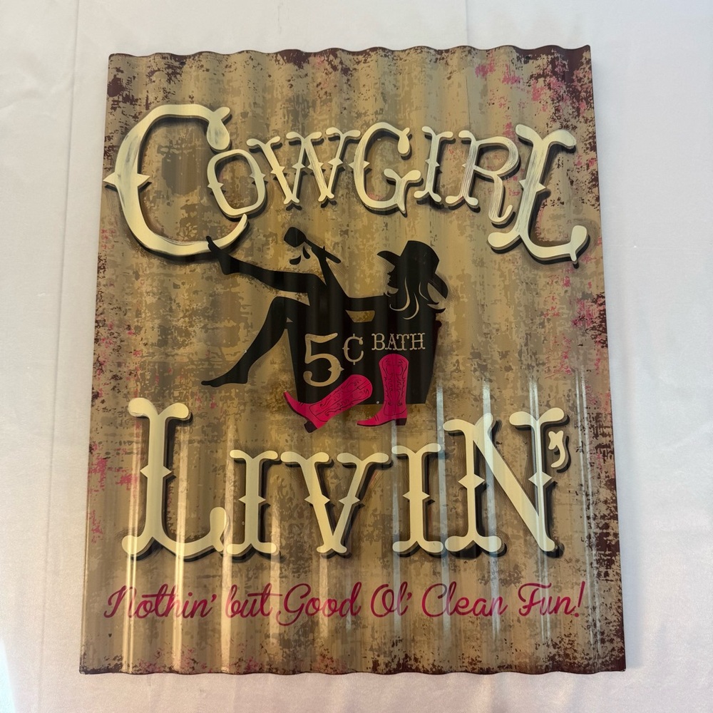 Open Road Cowgirl Livin' Corrugated Metal Bathroom Hot Tub Wall Art